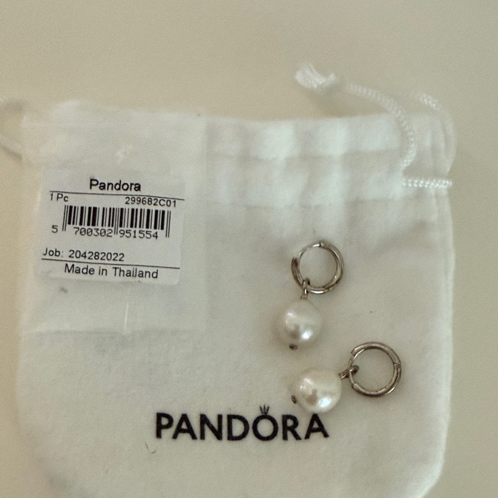 Pandora Silver and White Pearl Drop Earrings